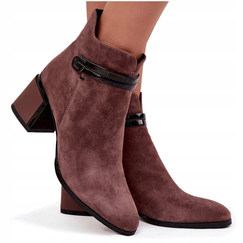 Dámské Kotníkové Boty Semišové Elegantní Sloupek Zip D&a CR52-650 Hnědé 38