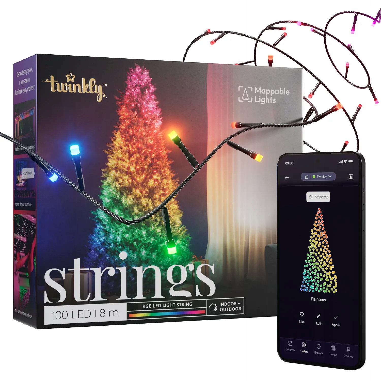 Vianočné osvetlenie na stromček Twinkly Strings 100 Led Rgb 8m