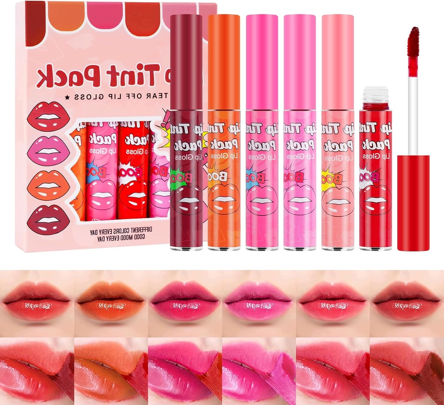 Sada 6 Dlouhotrvajících Lip Stain Peel Off Voděodolných Matných