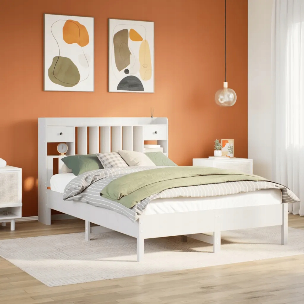 Postel s knihovnou bez matrace bílá 140x200 cm masivní borovice Bílá 332291