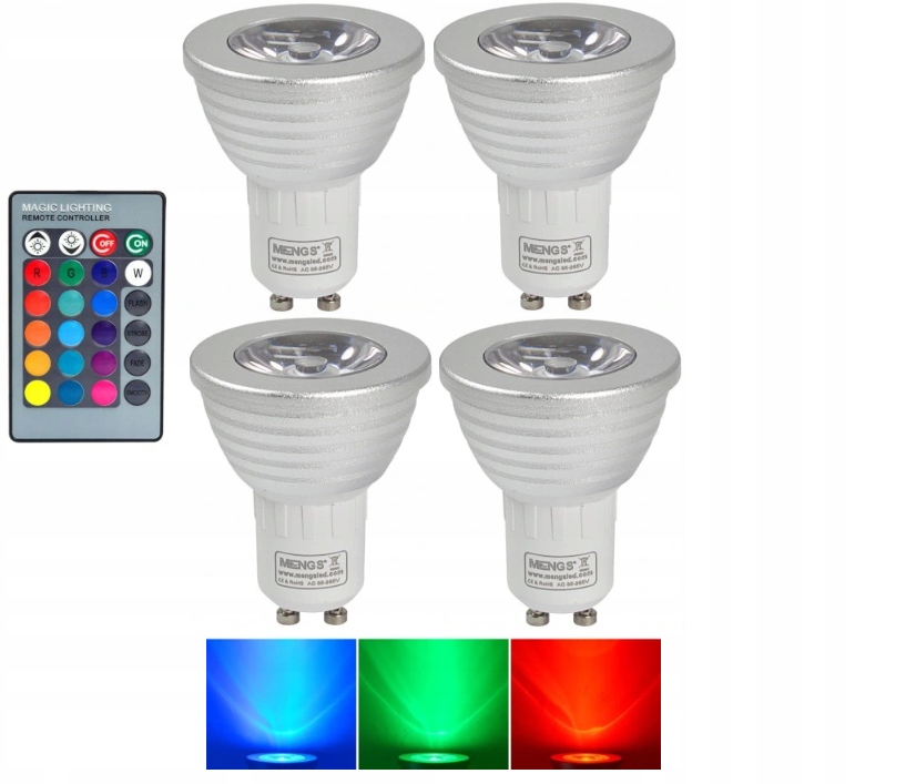 

Żarówka Led GU10 3W=20W Rgb Ac 85-265V 4szt