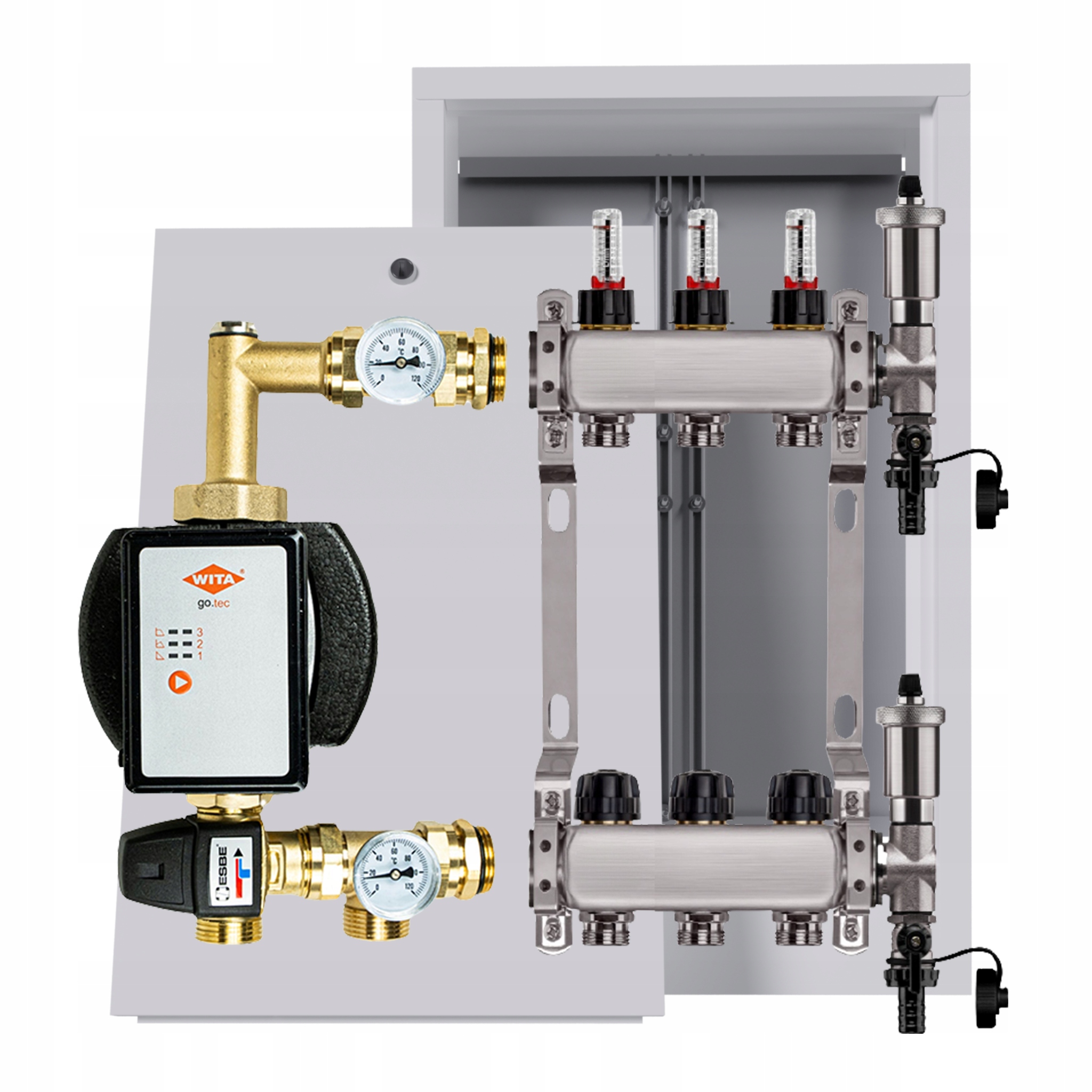 Nerezový rozdělovač na podlahy, 3 okruhy s čerpadlem Wita skříňka