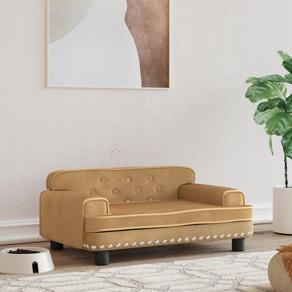 Levně Pelíšek pro psy hnědý 70 x 45 x 30 cm samet Hnědá 171887