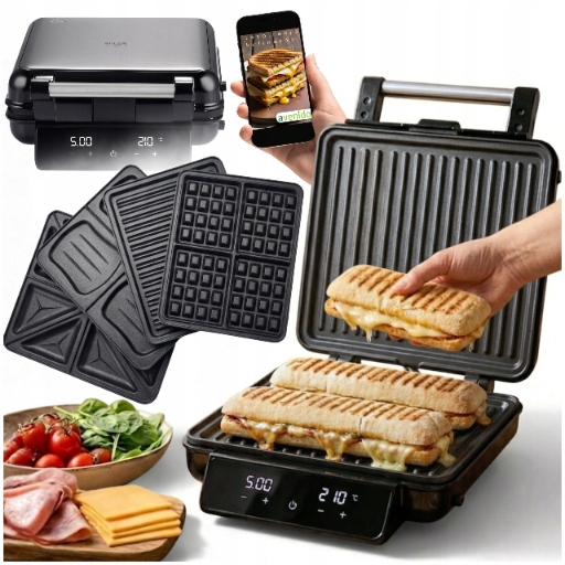 Sendvičovač 4v1 Elektrický Gril Panini Vaflovač Sandwich 2200W