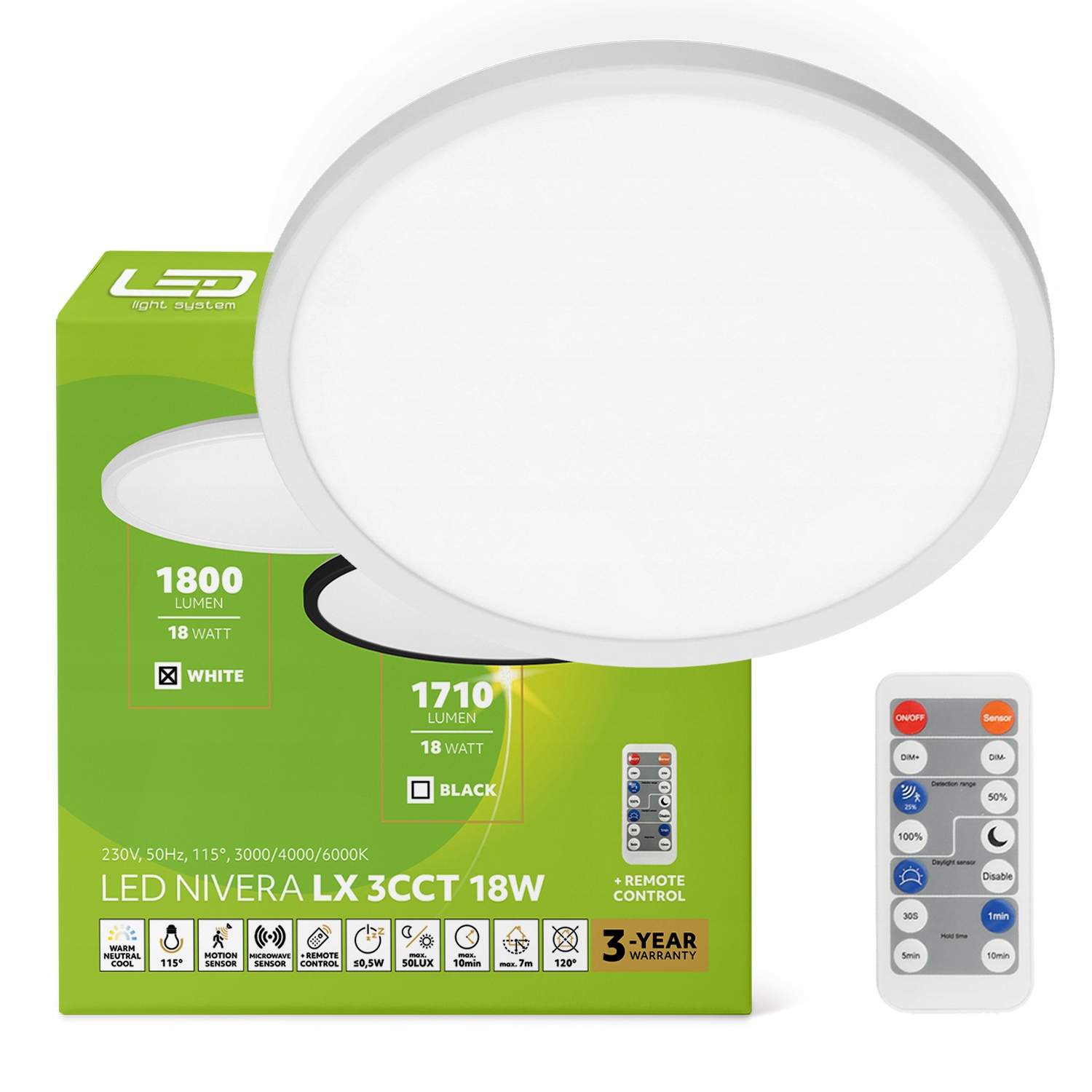 Lampa Led Plafon Czujnik Ruchu 18W Oprawa Zewnętrzna IP54
