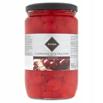 Levně Koktejlové červené třešně s ocásky 750 g Rioba