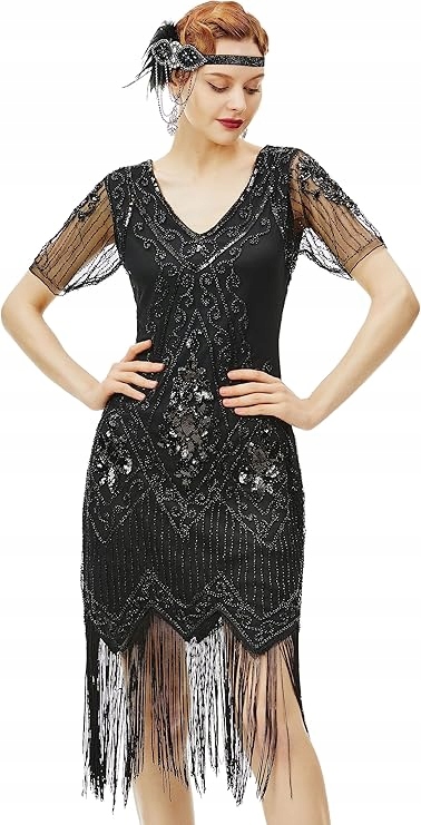 Babeyond Černé Šaty S Flitry A Střapci M 6EA