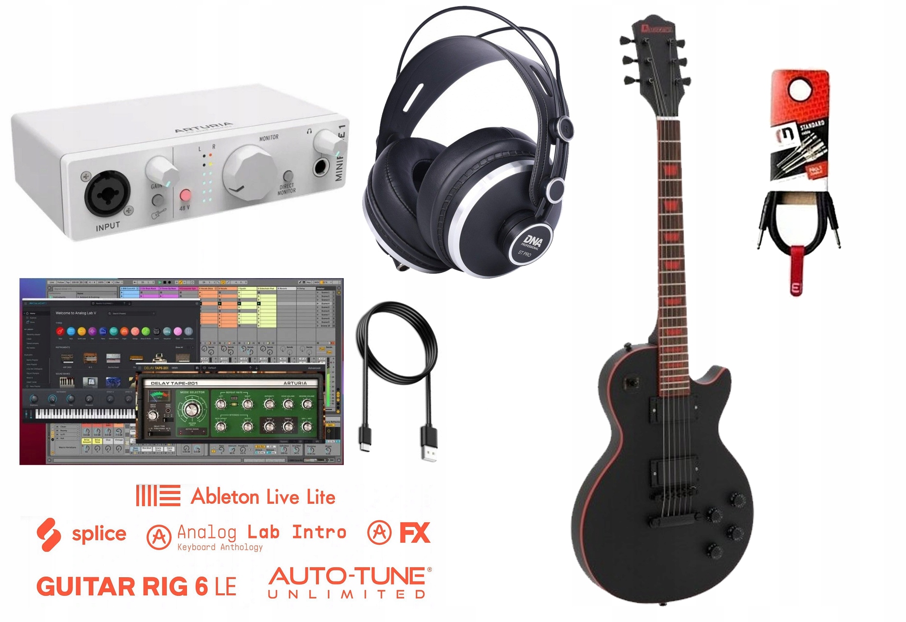 ZESTAW DO NAGRYWANIA GITARY RECORDING GUITAR INTERFEJS SŁUCHAWKI