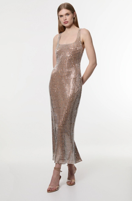 Béžová Šaty MIDI Zdobená Krystaly Karen Millen M
