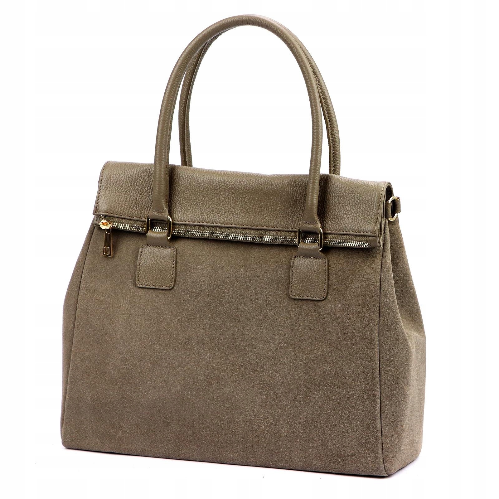 Dámská shopper kabelka z kůže a semiše taupe pojme formát A4