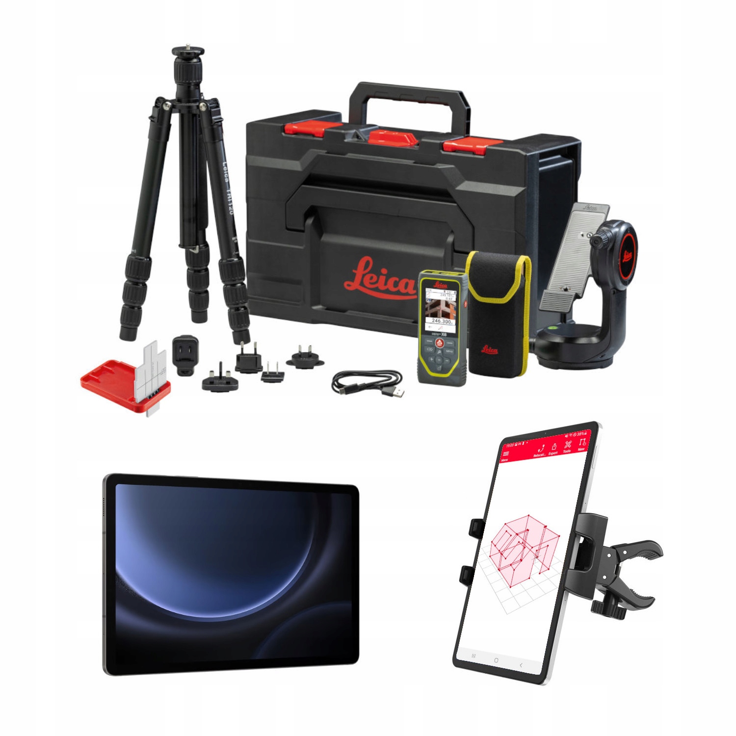 Dalmierz laserowy Leica Disto X6 zestaw do pomiarów P2P tablet uchwyt