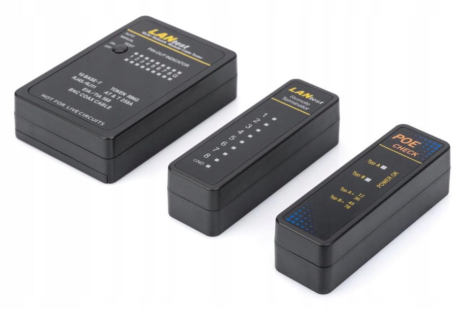 Tester kabli sieciowych i komunikacyjnych (RJ45, RJ12, RJ11, Bnc)