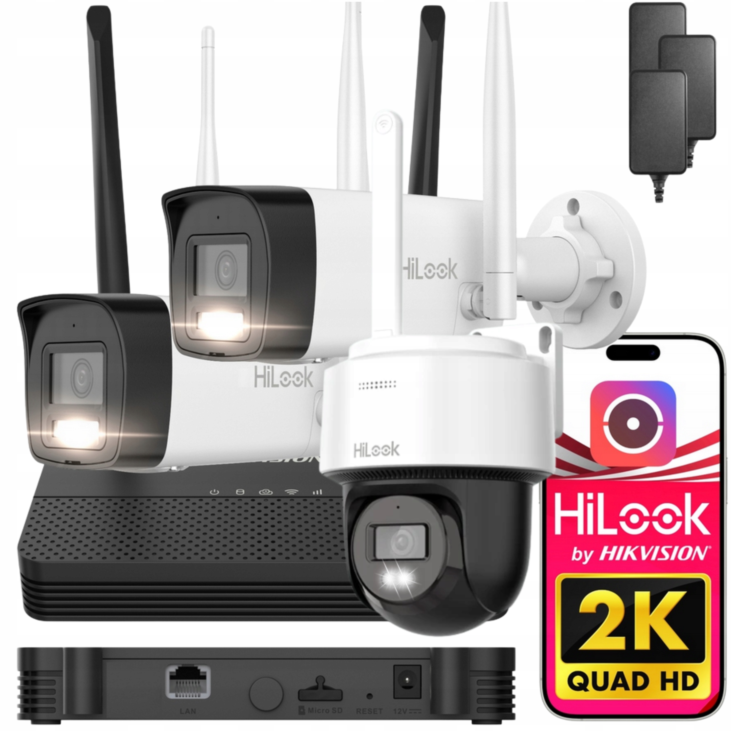 Zestaw Monitoringu 3 Kamery Wifi 4MP Detekcja Sylwetek Mikrofon Hilook