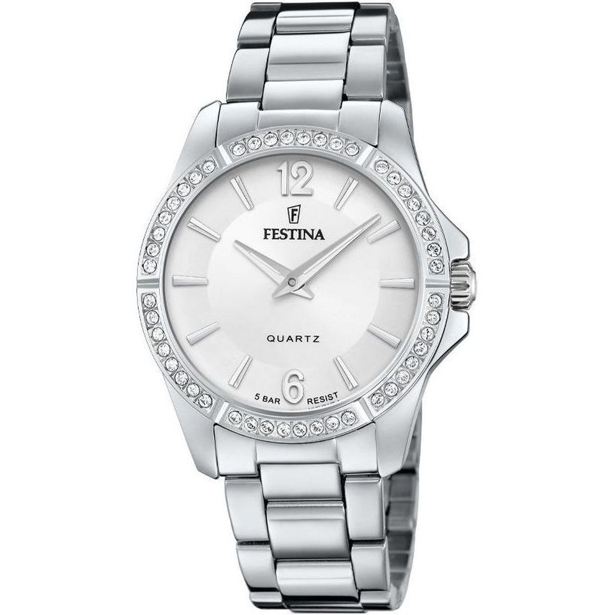 Stříbrné dámské hodinky Festina Mademoiselle s krystaly 20593/1 stříbrné