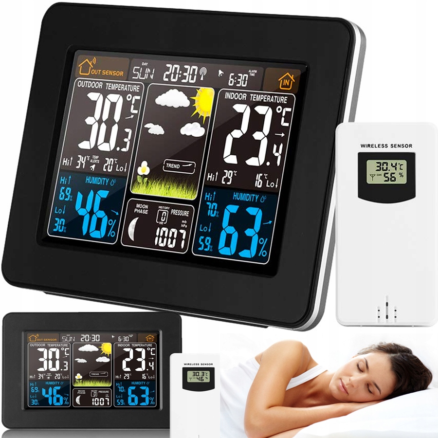 BEZPRZEWODOWA STACJA POGODOWA TERMOMETR POGODA HIGROMETR CZUJNIK ZEWNĘTRZNY