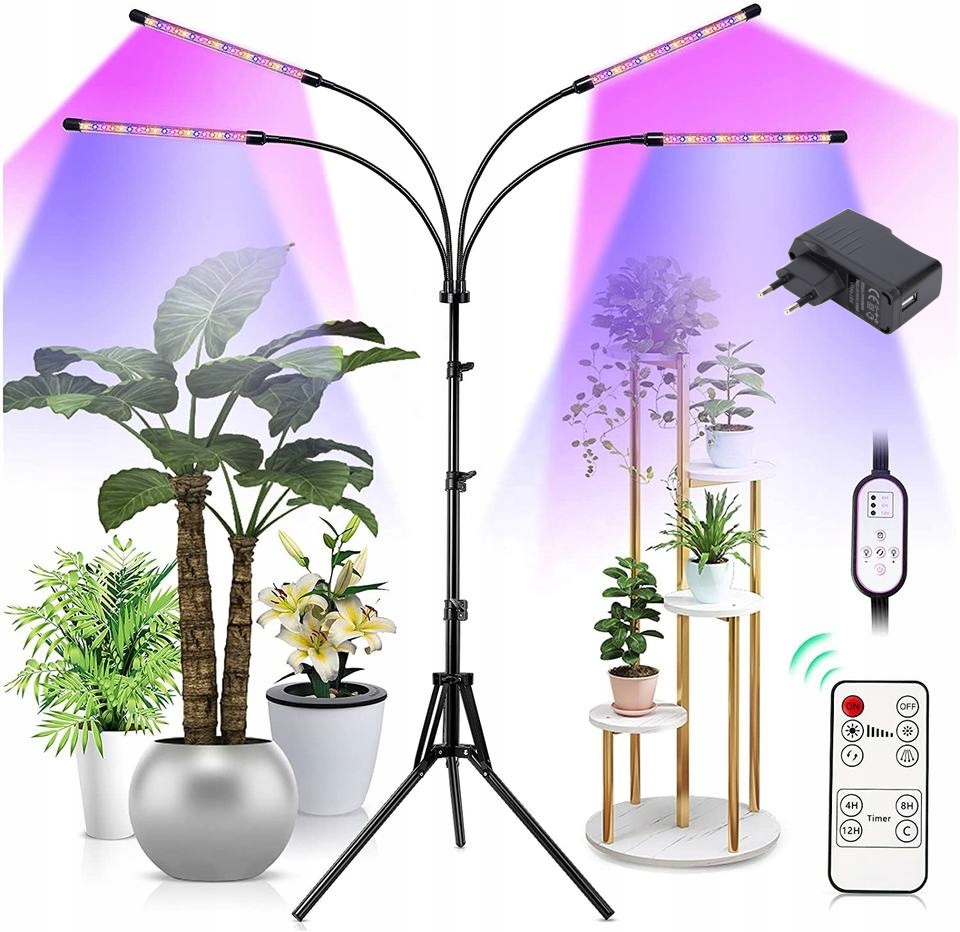 Lampa na pestovanie rastlín - 4x LED žiarovka pre časovač rastu rastlín +diaľkové ovládanie