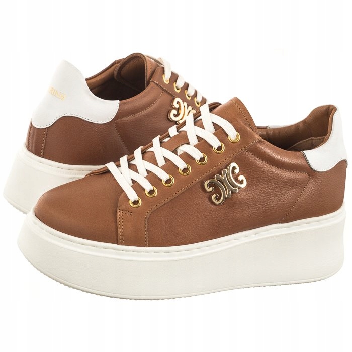 Kožené dámské tenisky na platformě Carinii B8973 Hnědé