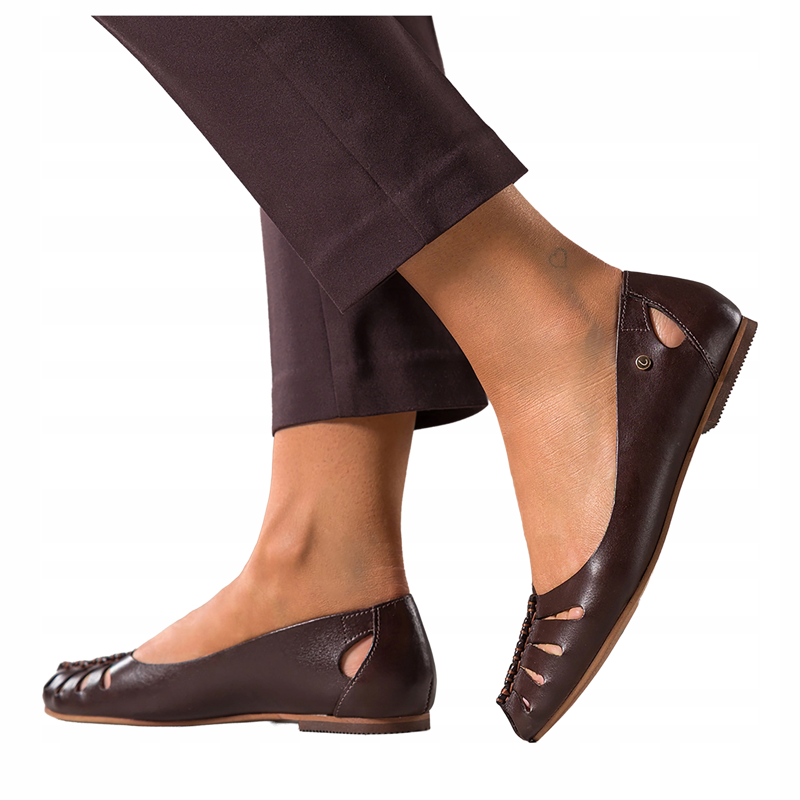 Čokoládové Baleríny Dámské Kožené Polské Odkryté prsty Ažurové r 39
