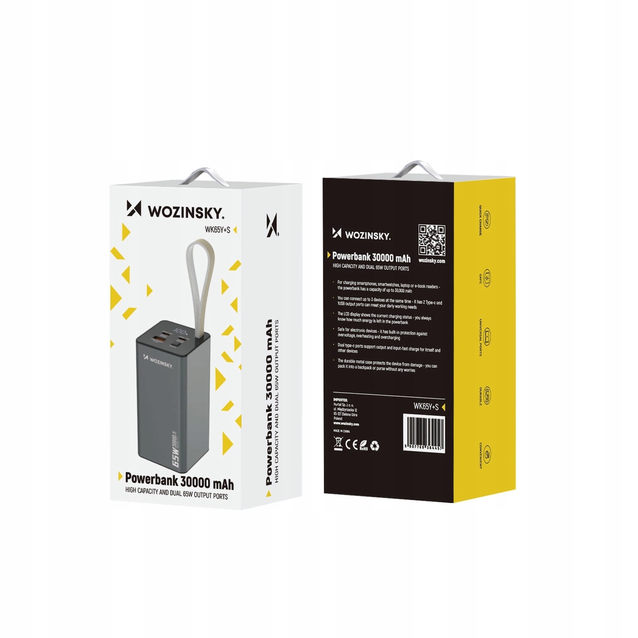 Wozinsky Powerbanka K65+ 65W 30000MAH Pro Telefony Iphone 2X Usb-c 1X Usb-a
