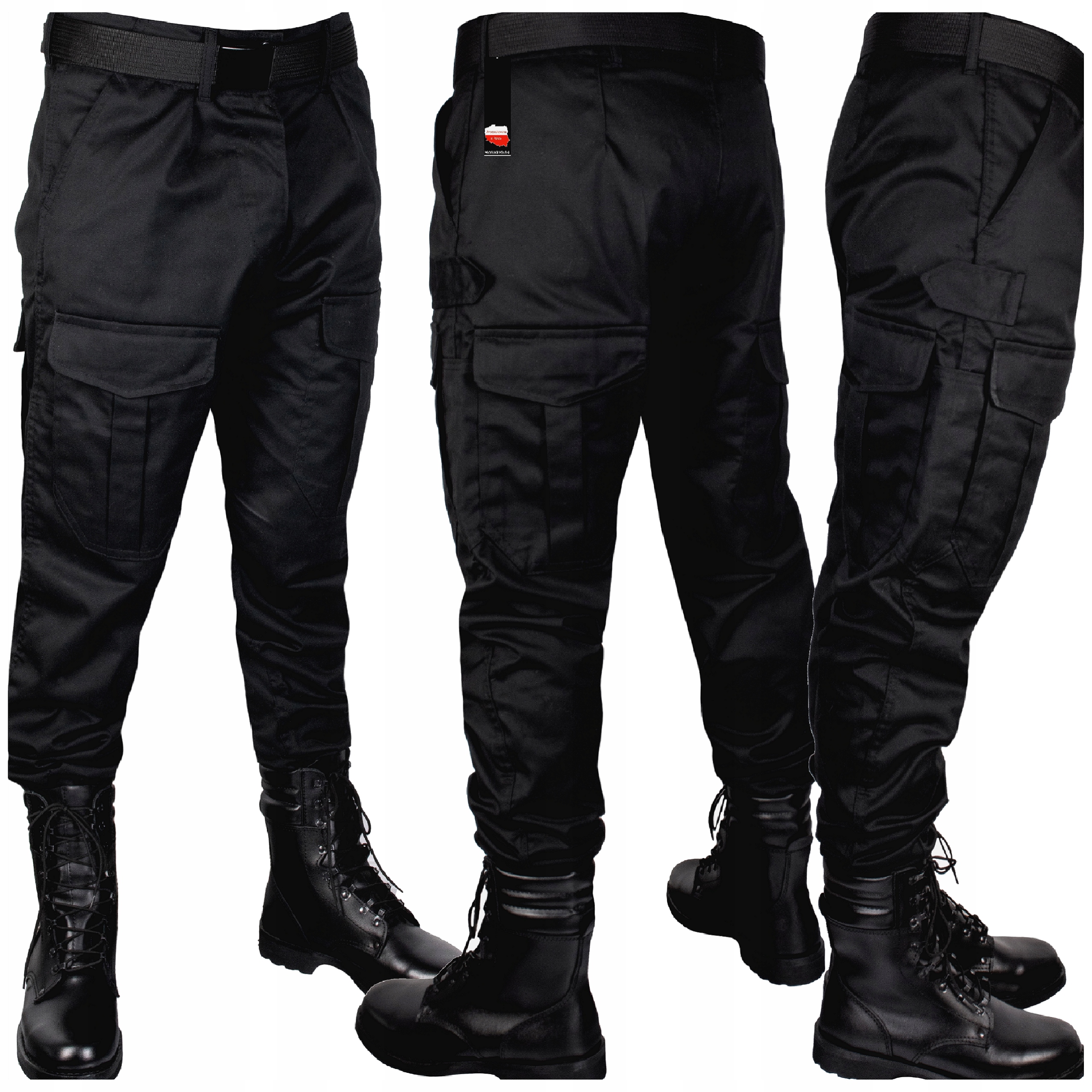 Spodnie Wojskowe Grom Policyjne Czarne Bojówki Ochrona 6 kieszeni 5XL