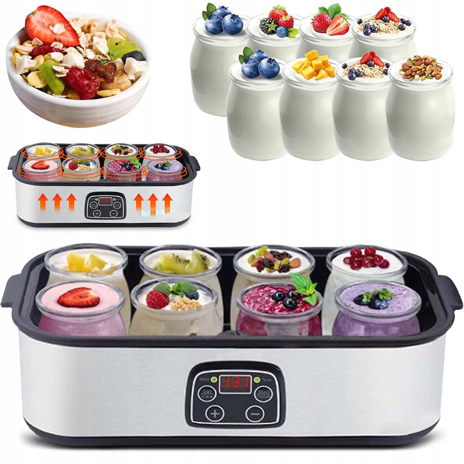 Sada Jogurtovače 25W S Termostatem A 8 Skleněnými Lahvičkami, 20-55 °C, Časovač