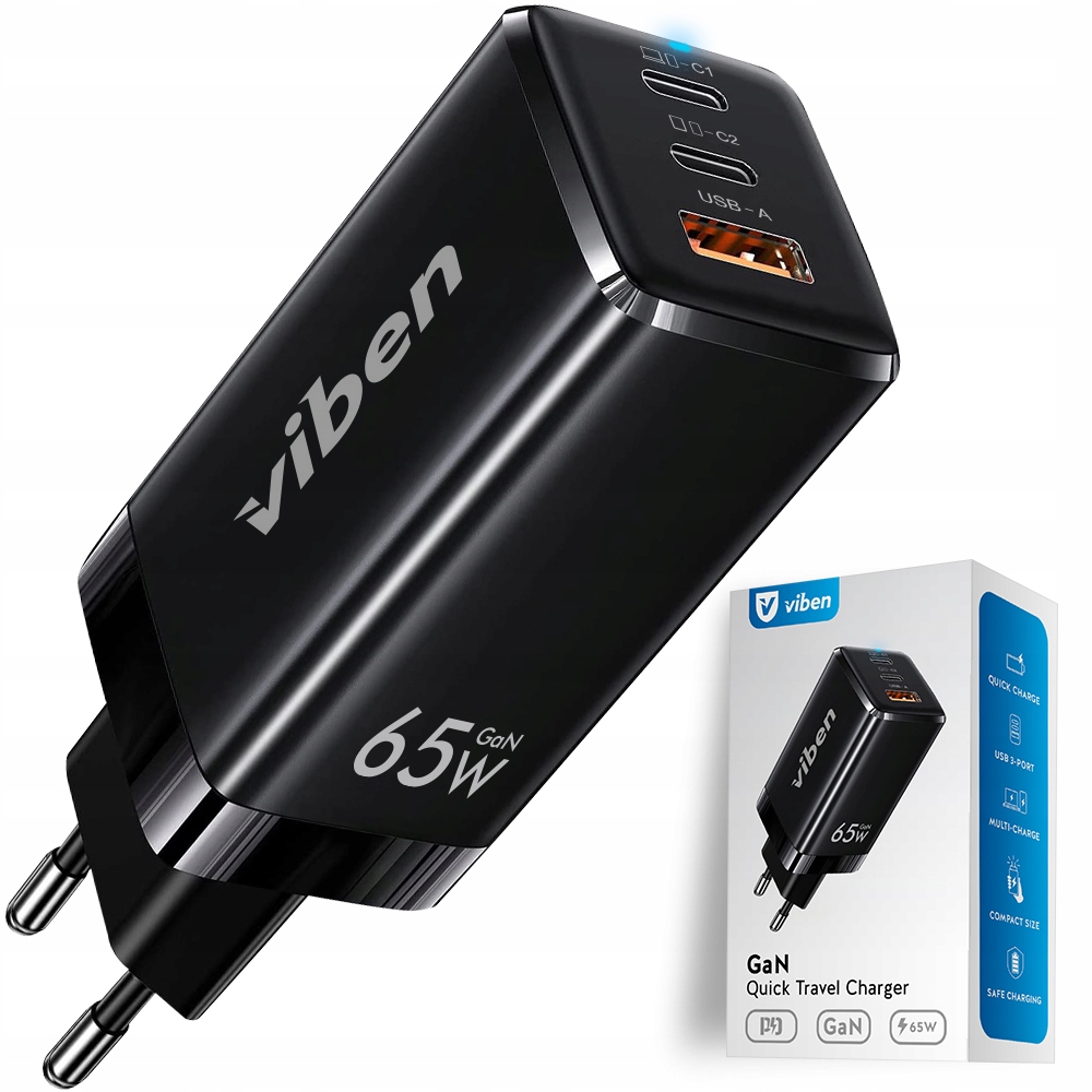 

Viben Ładowarka Sieciowa Gan 2xUSB-C Qc Pd Fcp 65W