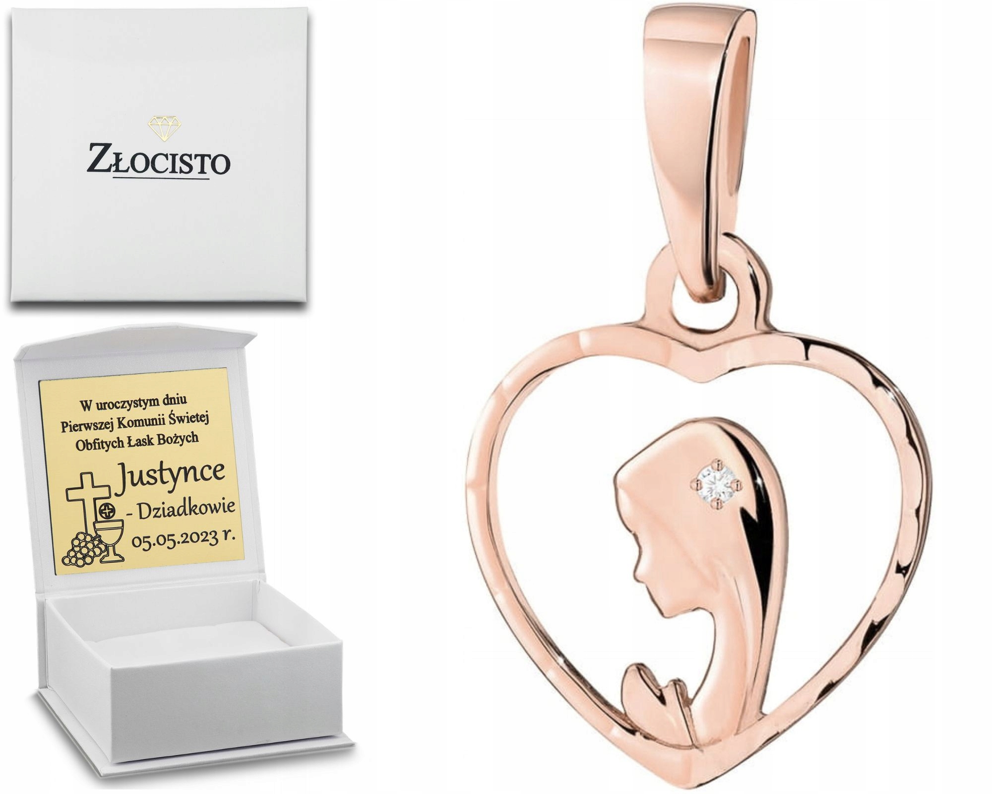 Dárek K Přijímání Medailon V Ryzosti Zlata 585 S Diamantem Gravírování Věnování