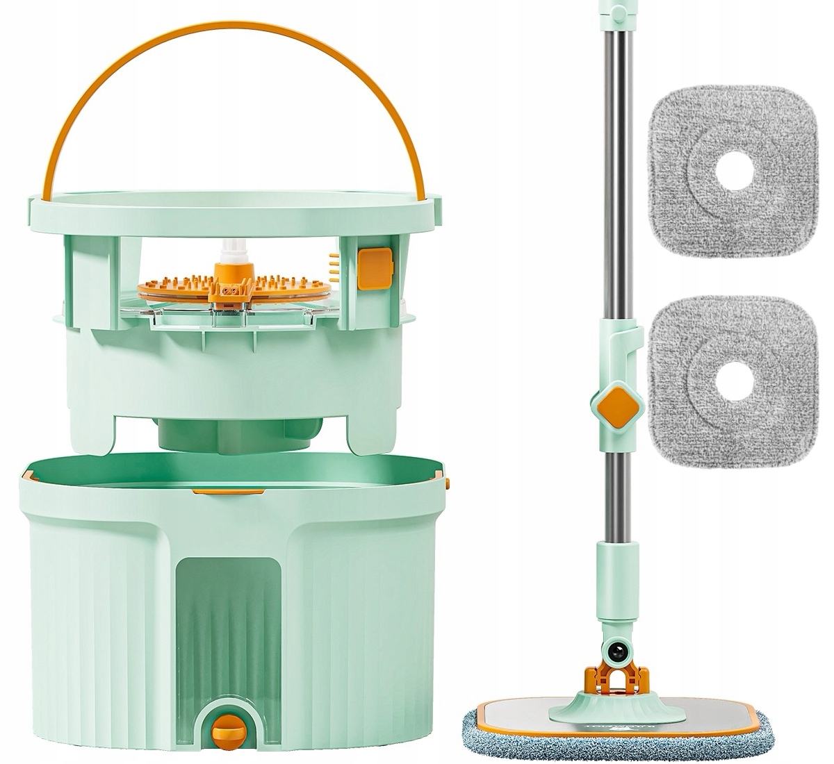 Levně Plochý mop s kbelíkem, dvoukomorový, otočný Floormy Avenue – separace vody