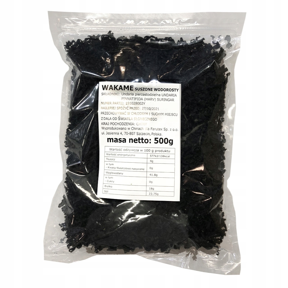

Glony wakame 100% duże opakowanie 0,5 kg