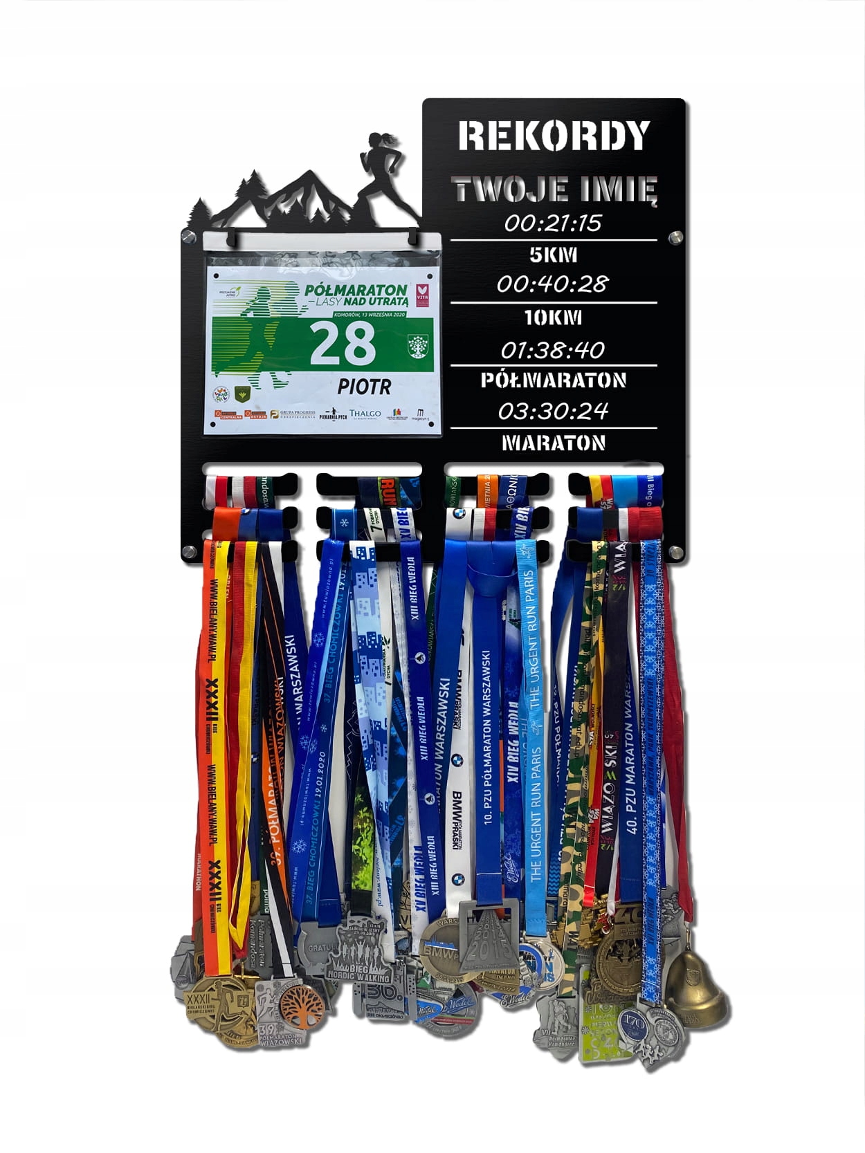 Wieszak na medale i numery startowe Rekordy Biegowe Run W twoje imię 382.1