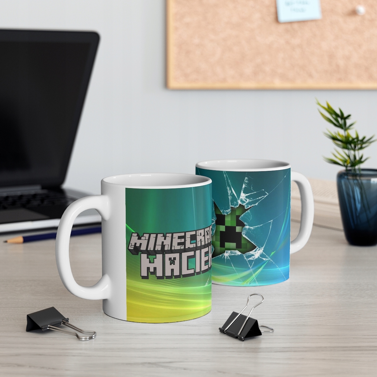 Kubek + imię Minecraft Creeper Pulpit Windows Materiał ceramika