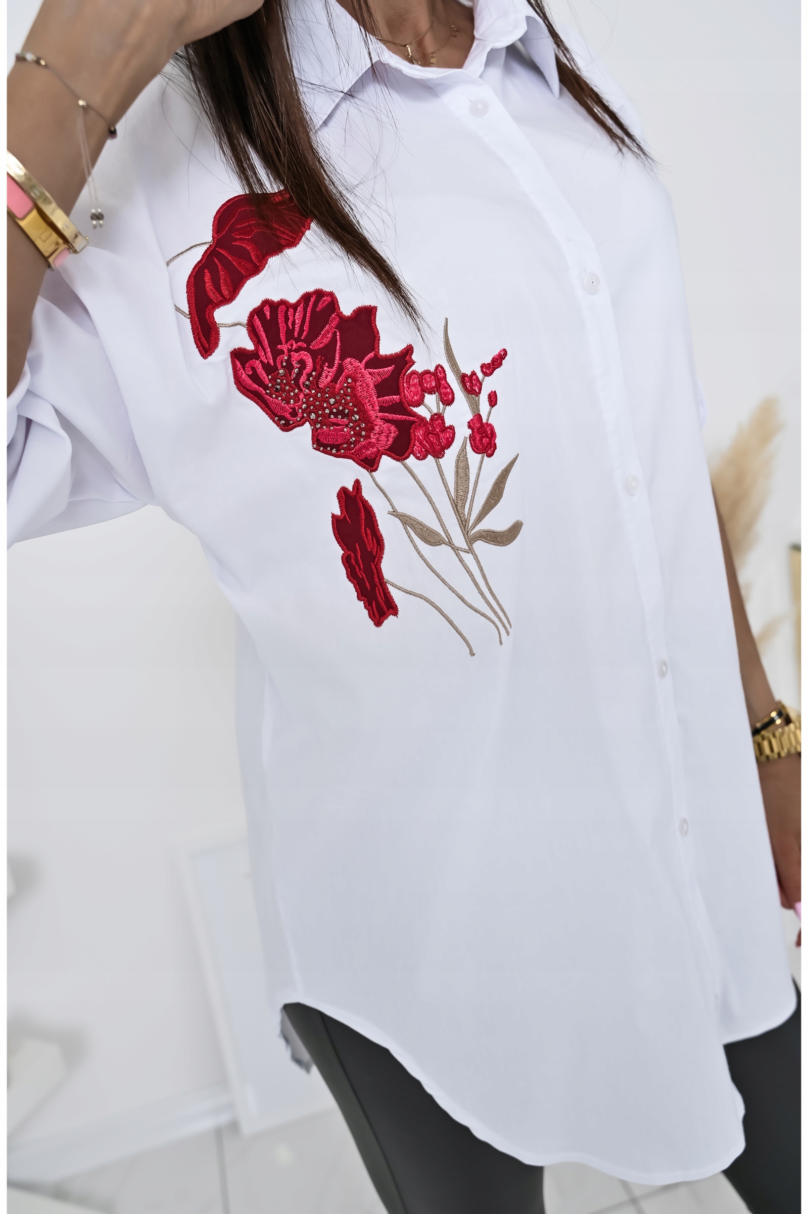 CASUALOWA KOSZULA OVERSIZE EMMELINE! WZ.15 M Dekolt kołnierzyk