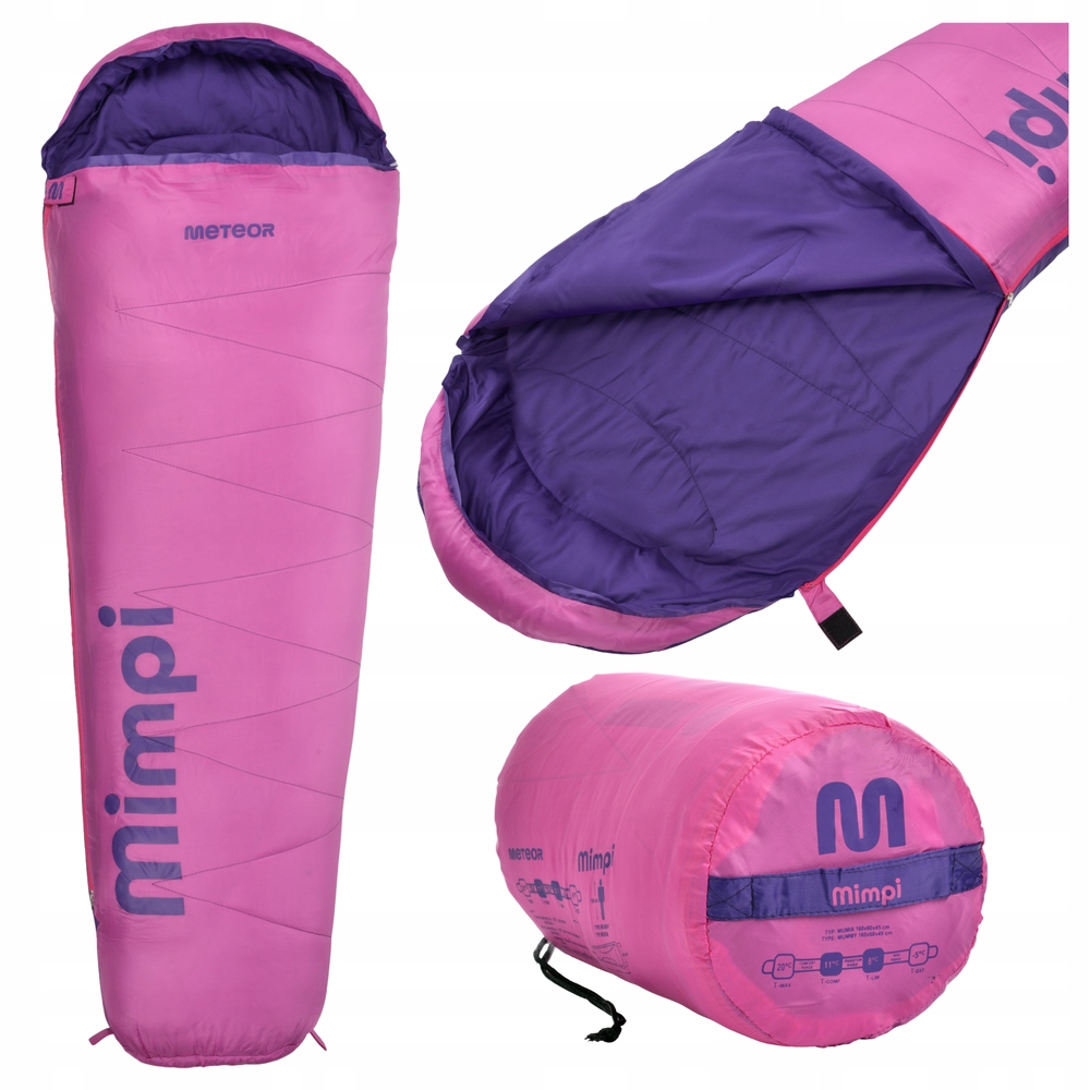 Śpiwór Turystyczny Kempingowy Dla Dziewczynki Ciepły Mumia 160x60 cm Meteor
