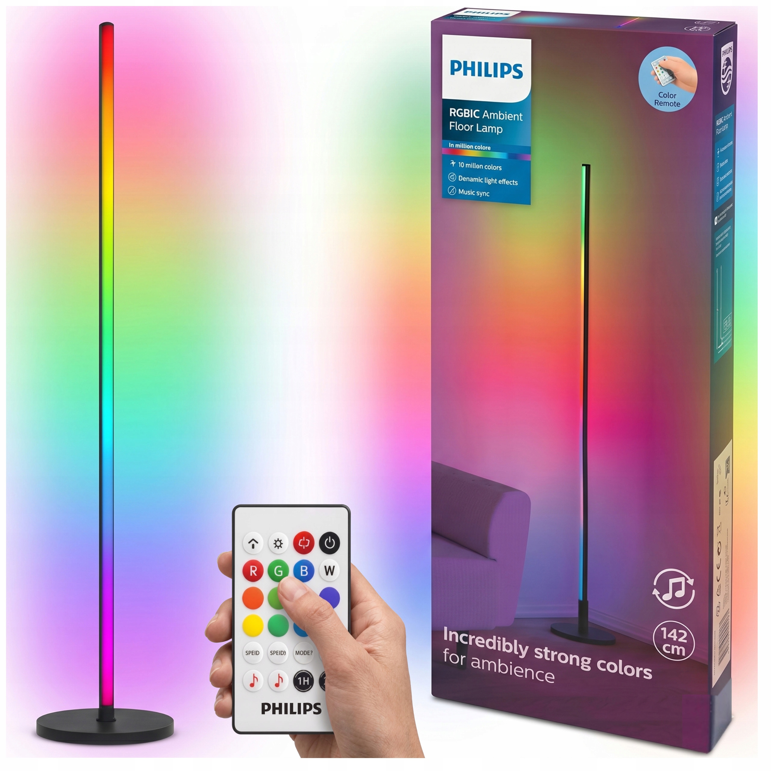 Lampa podłogowa Philips LED RGBIC Ambient 142cm pilot synchronizacja muzyki