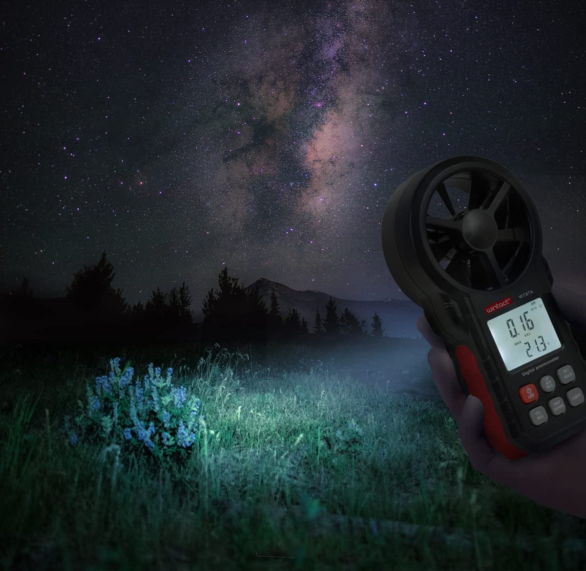 ANEMOMETR WIATROMIERZ POMIAR PRĘDKOŚCI POWIETRZA MIERNIK WIATRU TEMPERATURY Waga produktu z opakowaniem jednostkowym 0.215 kg