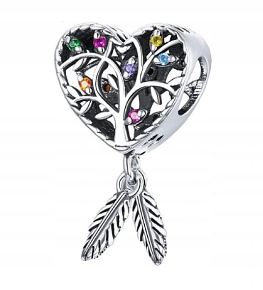 CHARMS ŁAPACZ SNÓW ZAWIESZKA CHARMS DRZEWO ŻYCIA SERCE ZAWIESZKA SREBRO