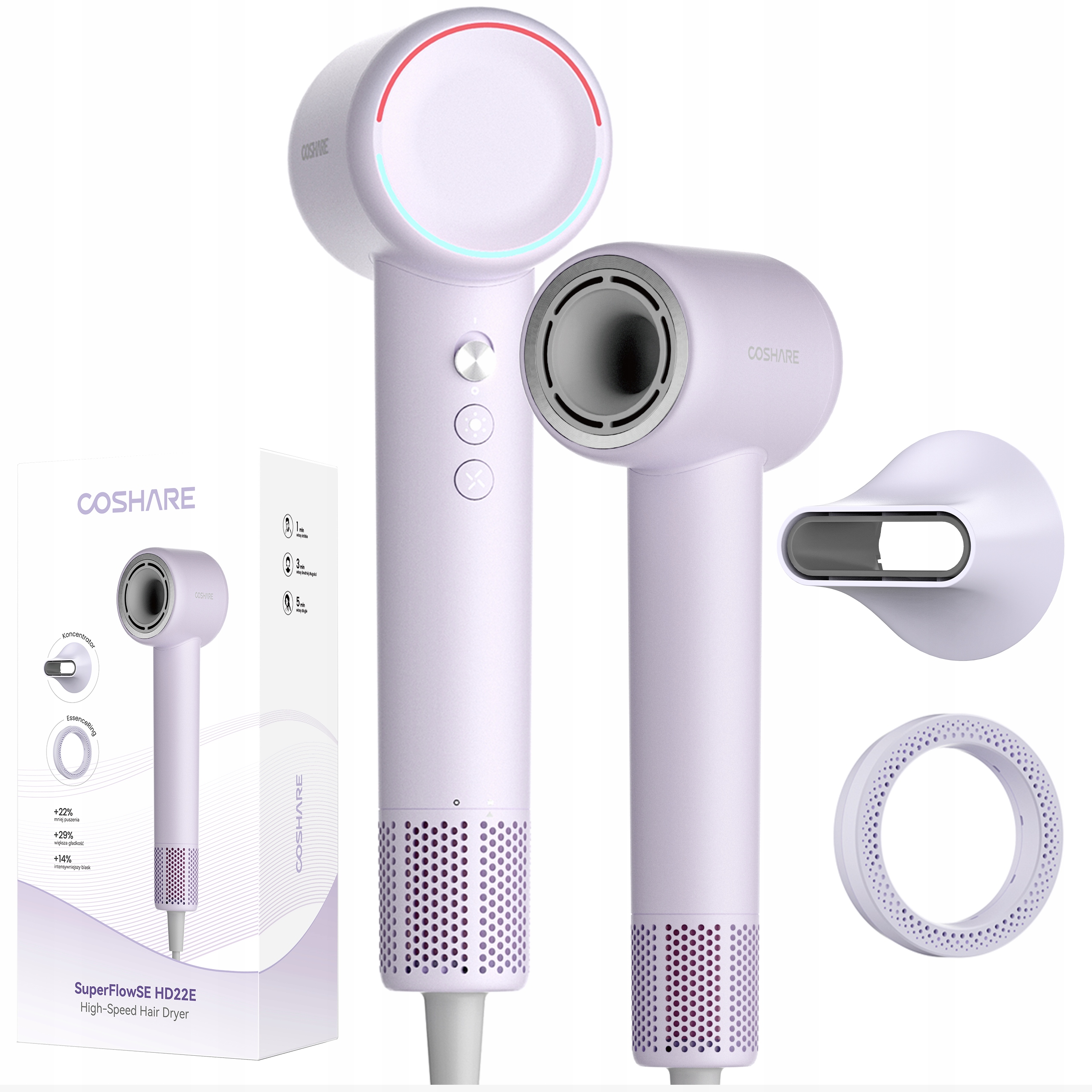 Vysoušeč vlasů Coshare SuperFlowSE EssenceRing Ionizace Dětský režim