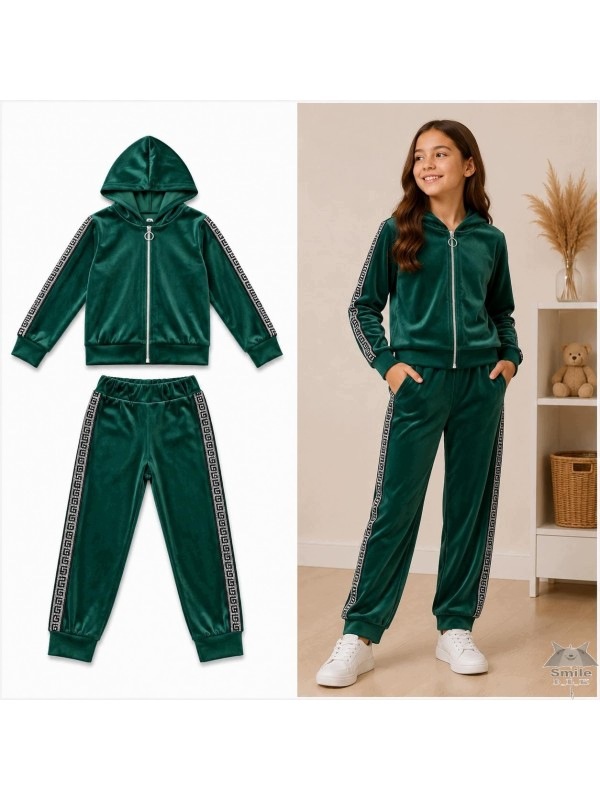 Dres dziewczęcy welurowy zielony Moda Włoska 146/152