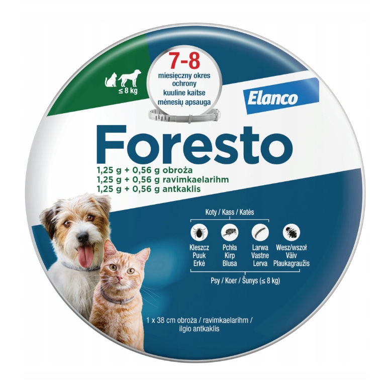 Foresto Obroża Kleszcze Pchły Psa Kota Do 8kg 38cm