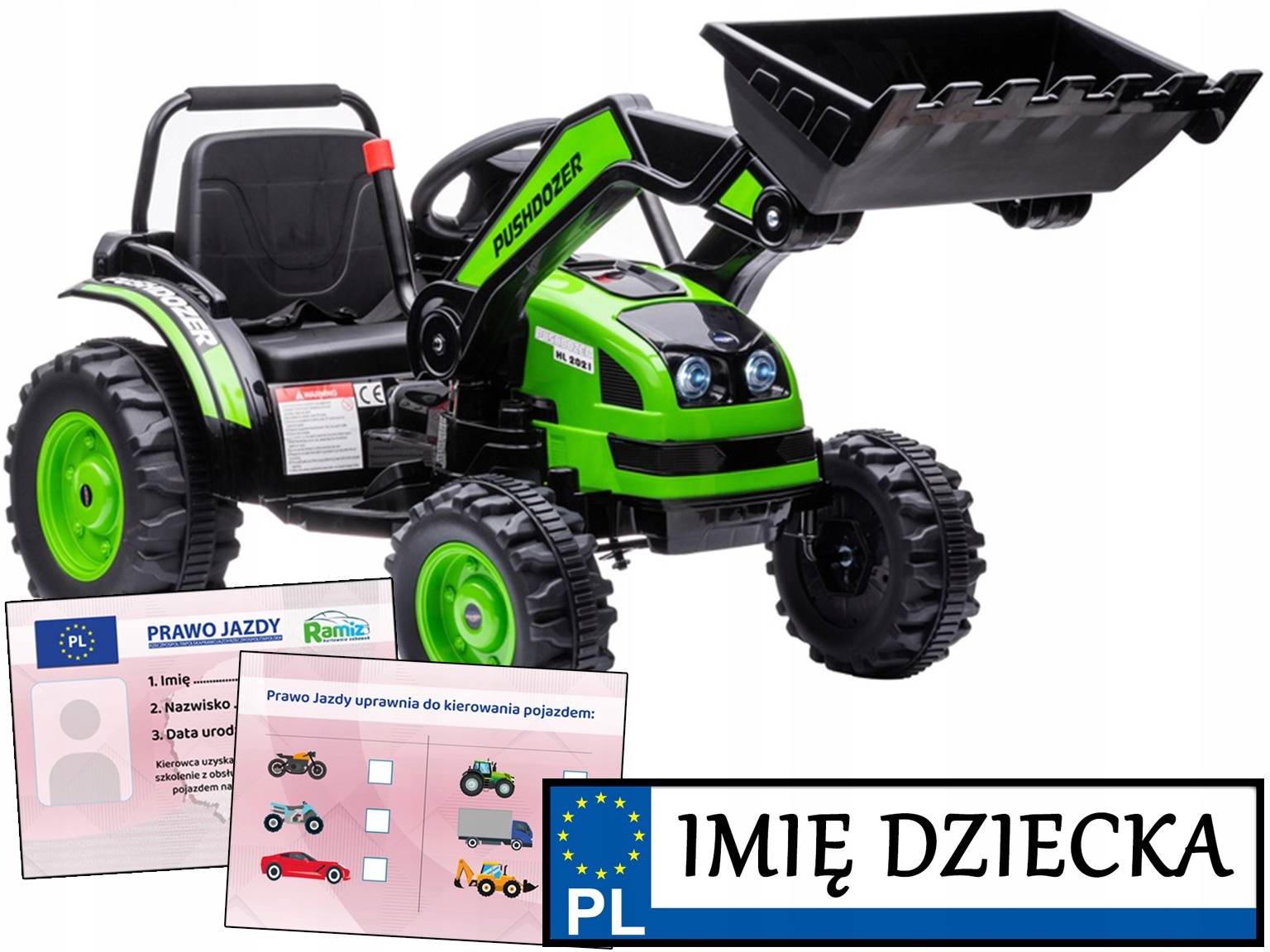 Traktor Dla Dzieci na akumulator koparka Ruchoma Łyżka mały rolnik Prawko