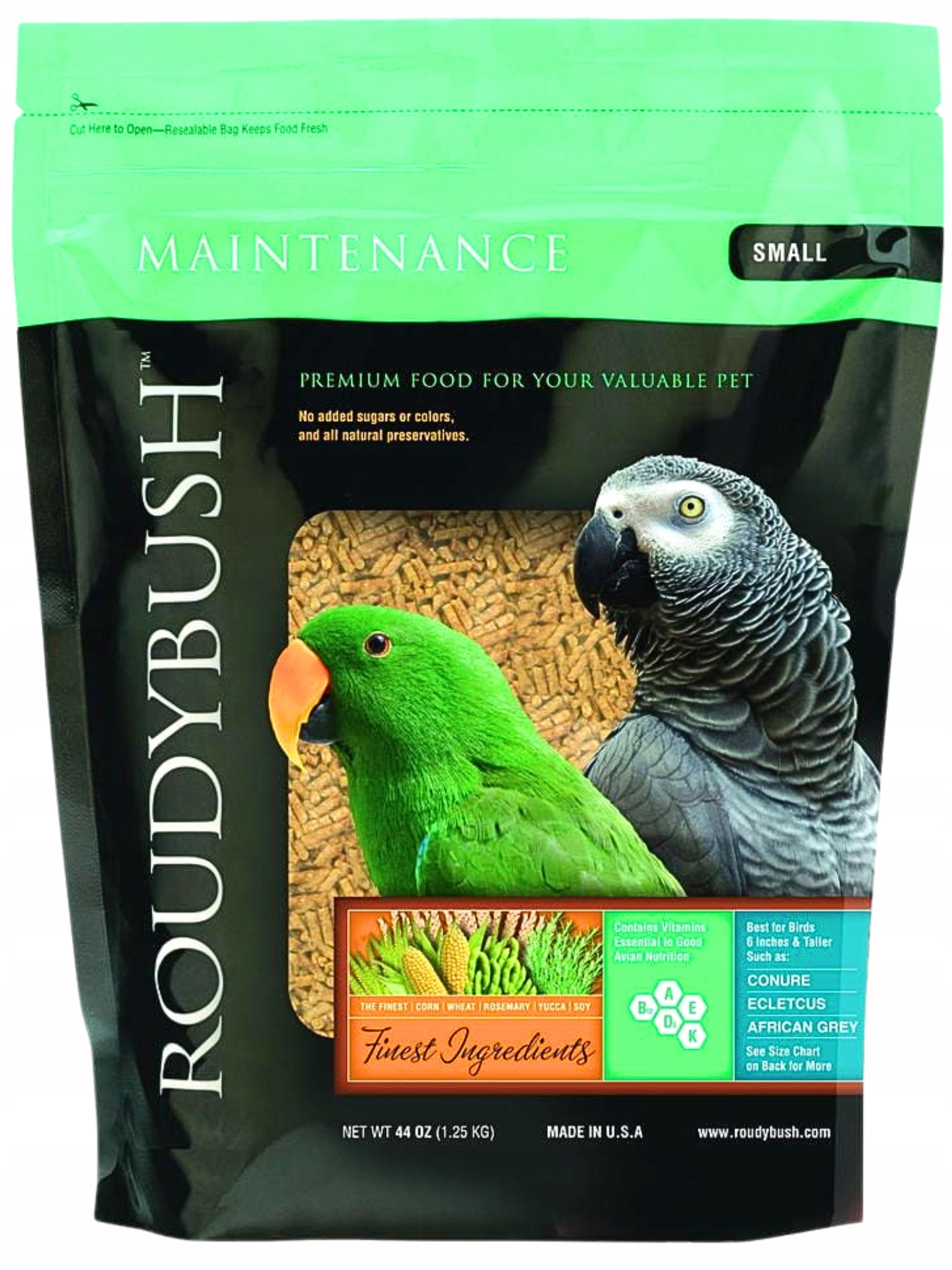 Levně RoudyBush Maintenance Small 1,25 kg Přírodní granule pro střední papoušky