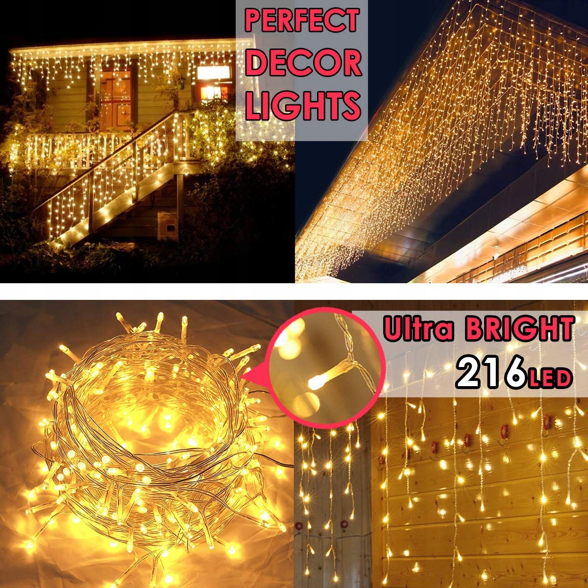 DIWUJI LAMPKI ZEWNĘTRZNE Z PILOTEM GRILANDA ŚWIETLNA OZDOBNA 216LED 55M — miniatura 5