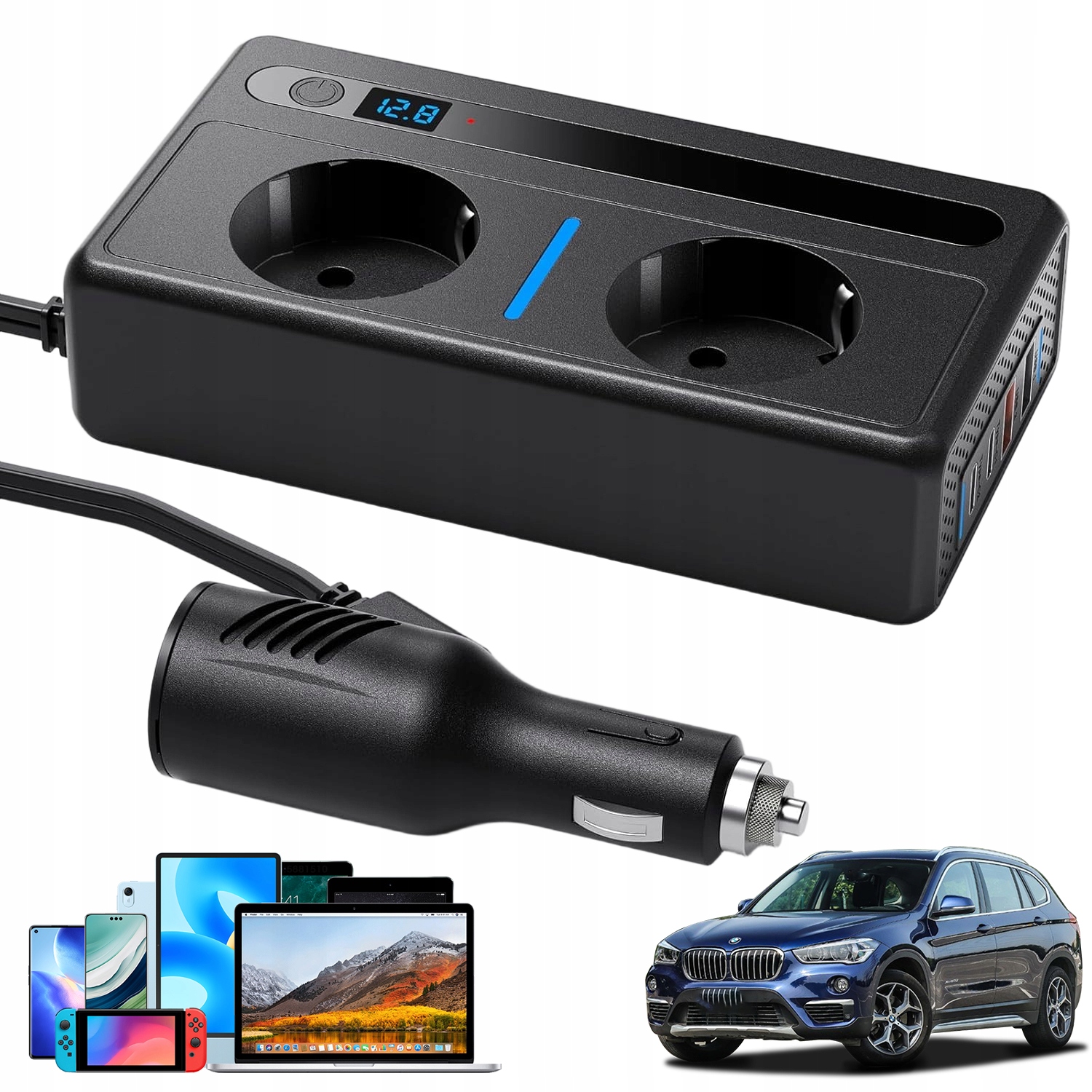 Automobilový Měnič Napětí 12V DC Na 230V Ac 2 Usb Zásuvky