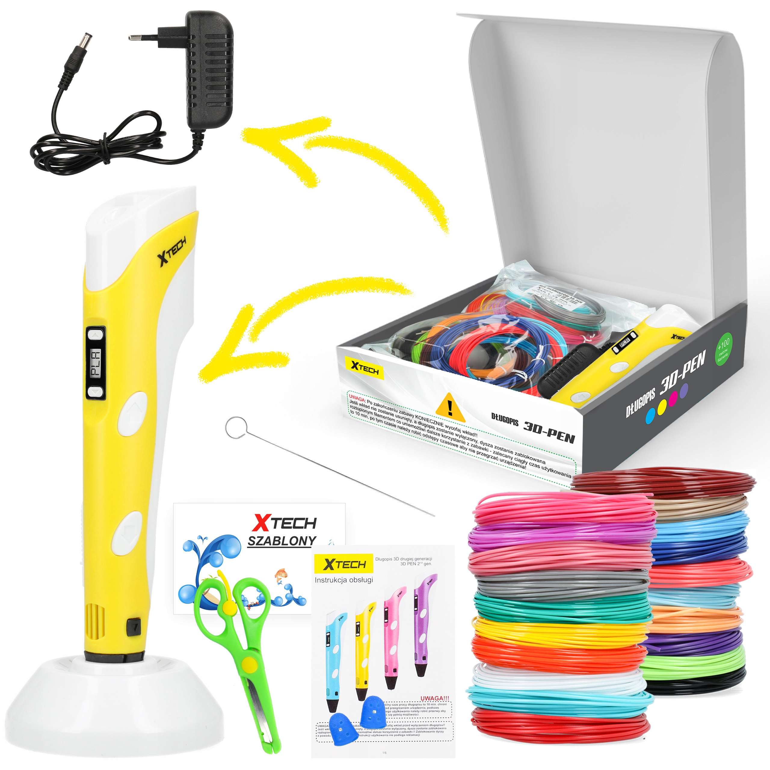 DŁUGOPIS 3D PEN 2 DRUKARKA 3D GEN 2023 ZESTAW +100M WKŁAD ŻÓŁTY Producent Xtech