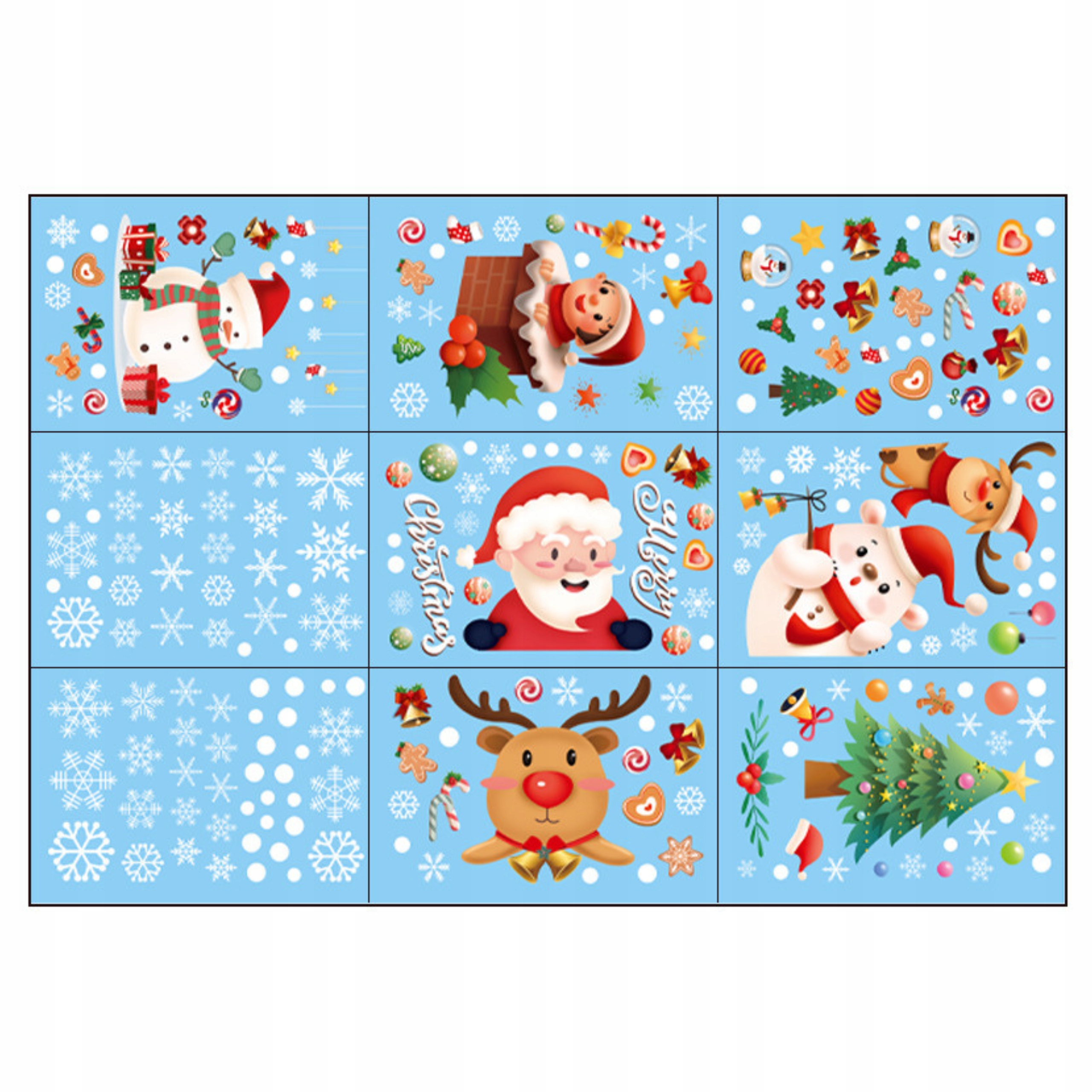 NAKLEJKI ŚWIĄTECZNE BOŻONARODZENIOWE OZDOBY NA OKNO SZYBĘ 9ARKUSZY MIKOŁAJ