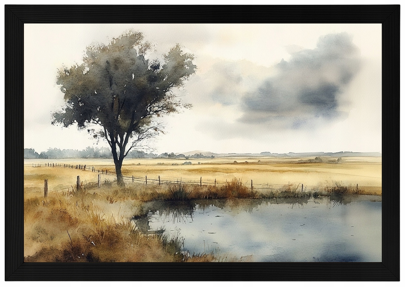 Plakát Rámeček Dřevo Krajina Venkov Obec Rovina Pole Vrba 60x40