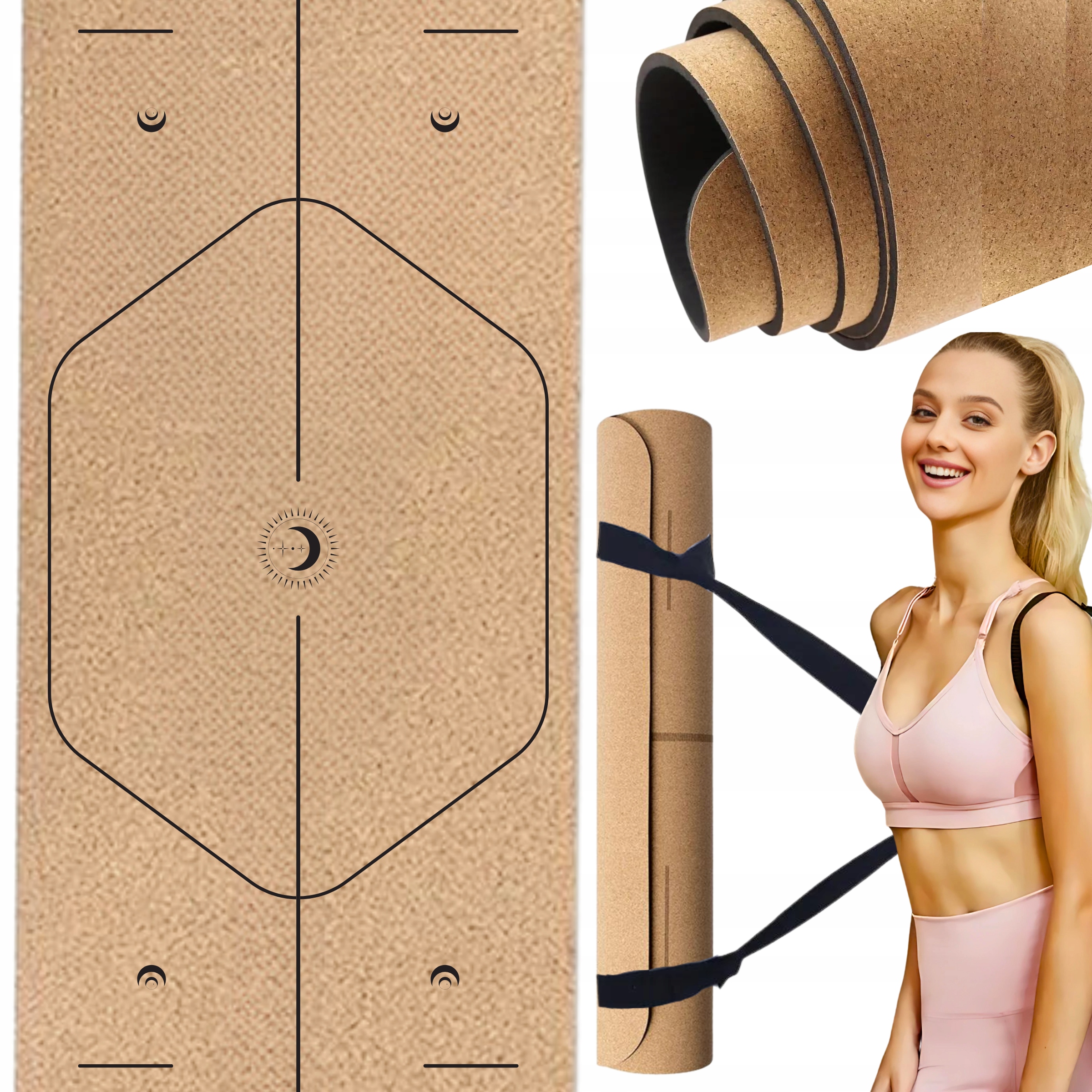 Podložka Na Jógu Se Vzorem Pro Cvičení, Korkově Gumová, Komfortní