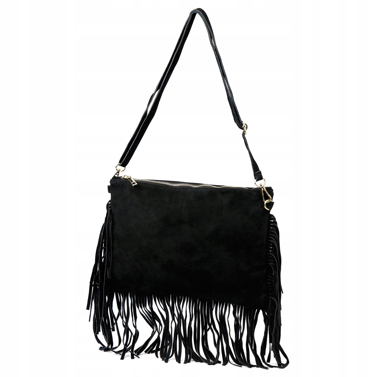 Dámská kabelka přes rameno kožená černá s třásněmi Luka
