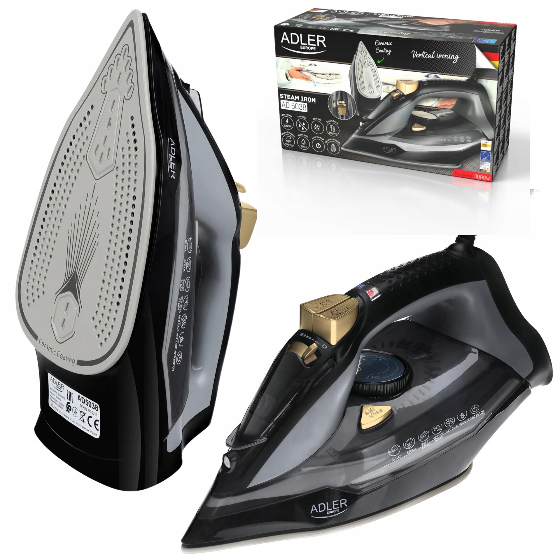 ŻELAZKO PAROWE 3000W STRAŻAK ANTI-CALC ANTI-DRIP Długość przewodu sieciowego 1.9 m