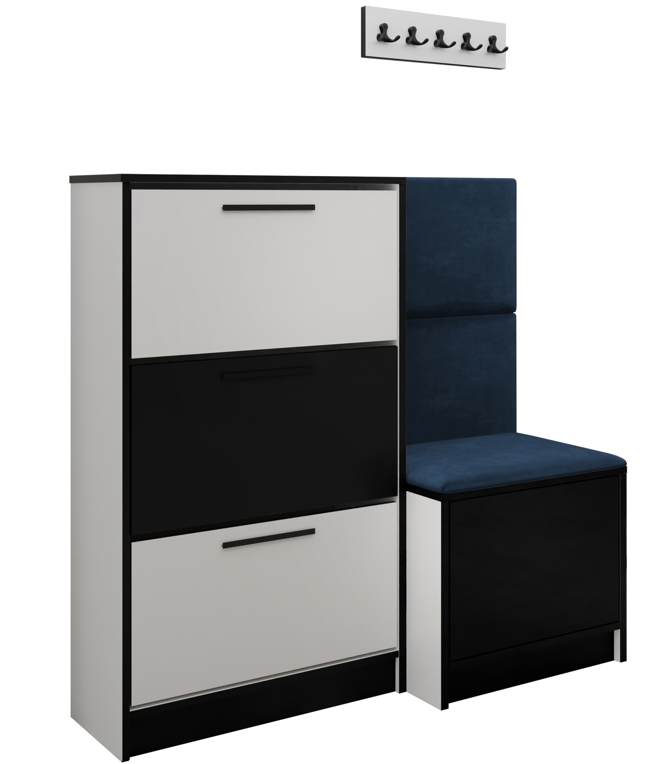 Sada Kubi botník a sedák bílá černá modrá tkanina